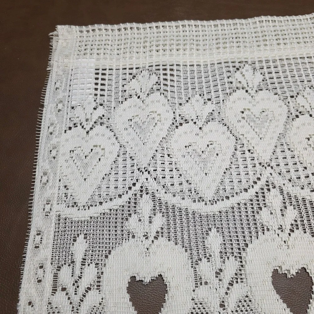 Vintage White Lace Heart Valances 3 Panels Scalloped Cafe Curtain RN 69491